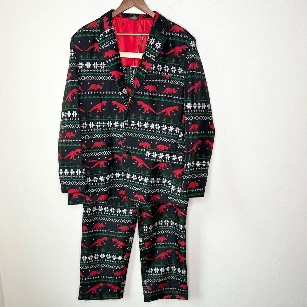 Tipsy Elves Dinosaur Holiday Ugly Christmas Polyester Suit - Men’s US XL